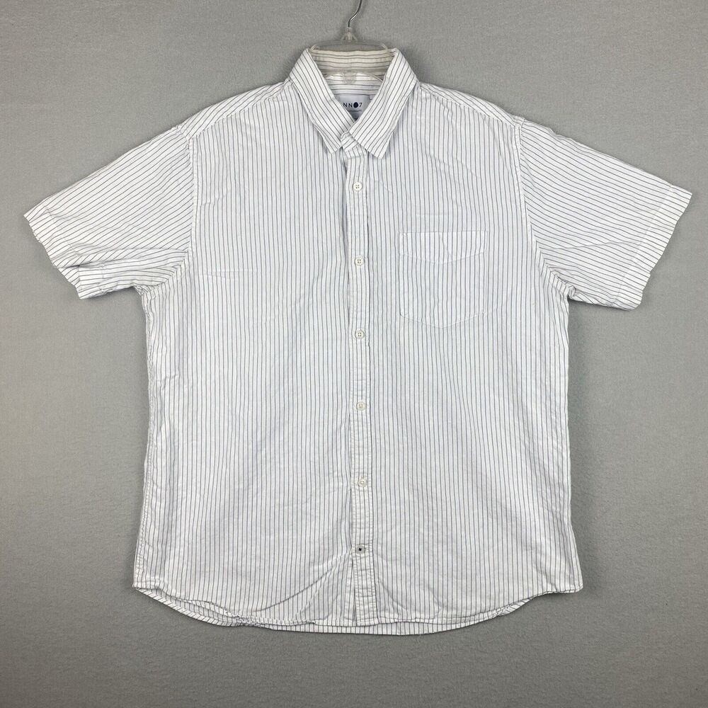 No Nationality NN07 Shirt XL Men Stripe Linen Blend Short Sleeve Casual Button